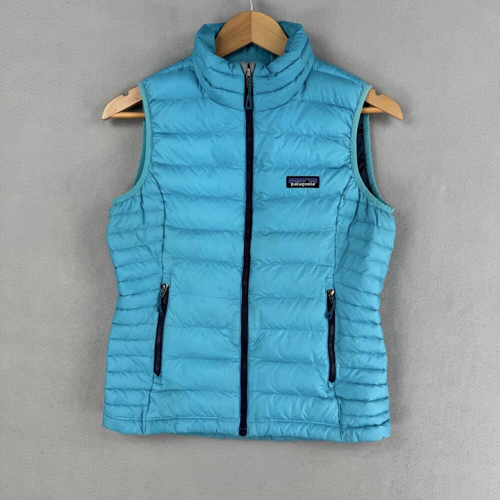 Patagonia Down Sweater Vest Womens Small Blue Quilted Down Puffer Zip Outdoor